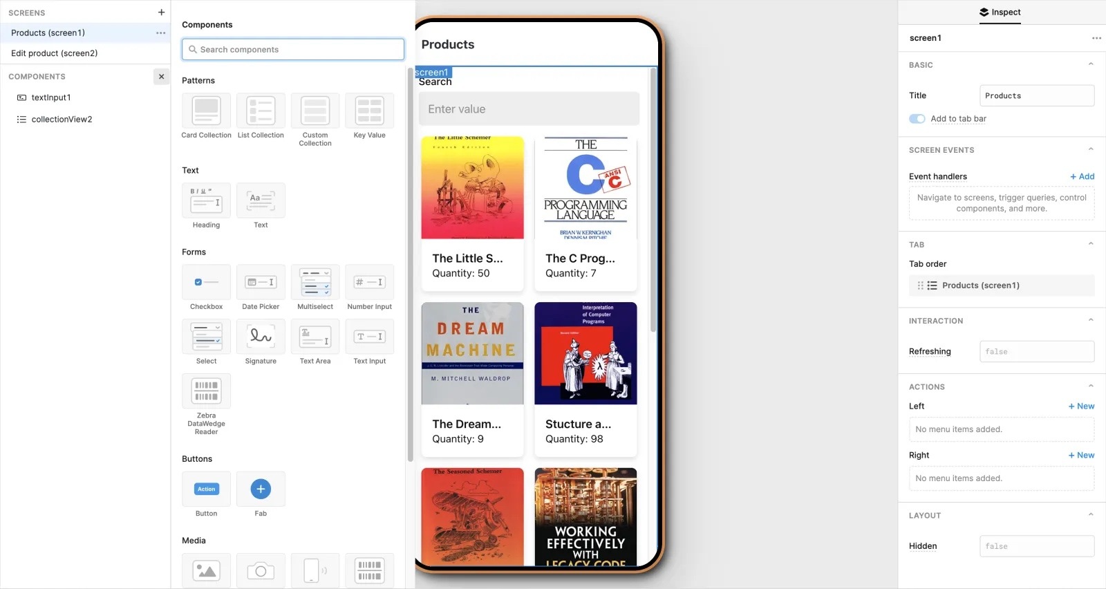 Manage screens and mobile components in Retool Mobile